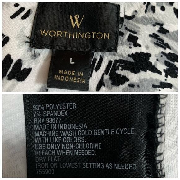 Worthington Women's Dress Sleeveless High Neck White Gray Print Sheath Large - Picture 10 of 11